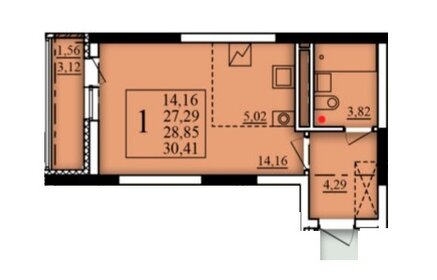 Квартира 28,9 м², студия - изображение 1