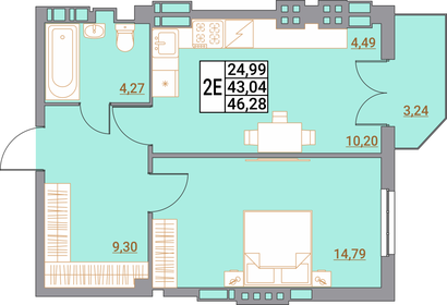 Квартира 46,4 м², студия - изображение 1