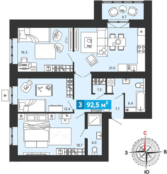 104 м², 3-комнатная квартира 11 390 000 ₽ - изображение 99