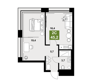 Квартира 45,2 м², 1-комнатные - изображение 1
