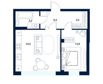 Квартира 55,1 м², 1-комнатная - изображение 1