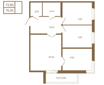 Квартира 75,1 м², 3-комнатная - изображение 2