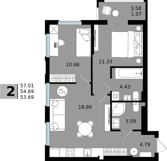 54,3 м², 2-комнатная квартира 11 310 000 ₽ - изображение 33