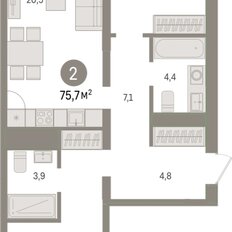 Квартира 75,7 м², 2-комнатная - изображение 3