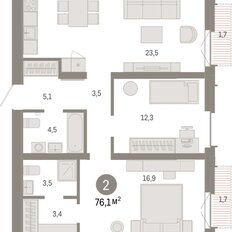 Квартира 76,1 м², 2-комнатная - изображение 3
