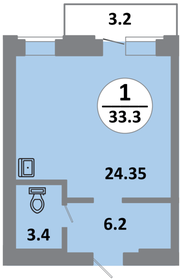 Квартира 33,3 м², 1-комнатная - изображение 1