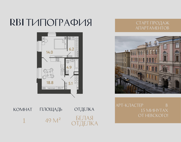 Квартира 49 м², 1-комнатные - изображение 1