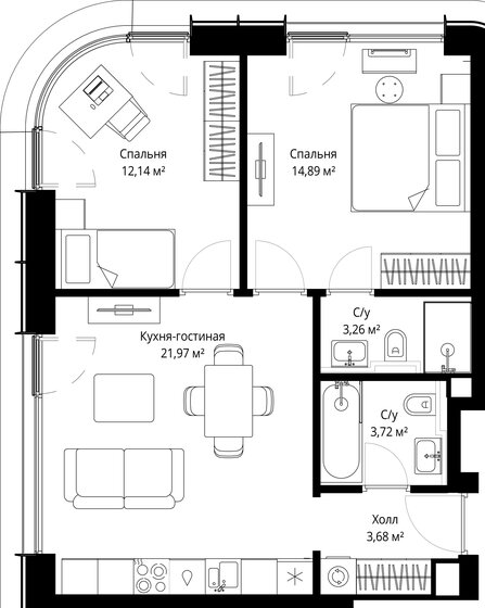 70,4 м², 2-комнатная квартира 37 366 500 ₽ - изображение 47