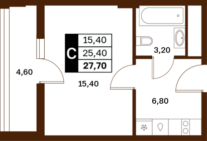Квартира 27,7 м², 1-комнатная - изображение 1