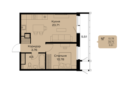 Квартира 45,3 м², 1-комнатная - изображение 1