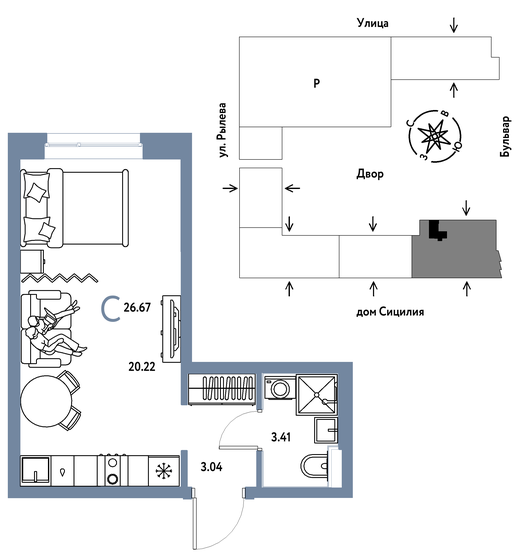 29,7 м², квартира-студия 4 570 000 ₽ - изображение 18