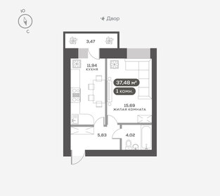 Квартира 37,7 м², 1-комнатная - изображение 1