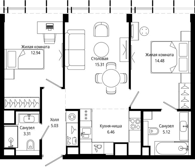 35 м², 2-комнатные апартаменты 28 890 000 ₽ - изображение 125