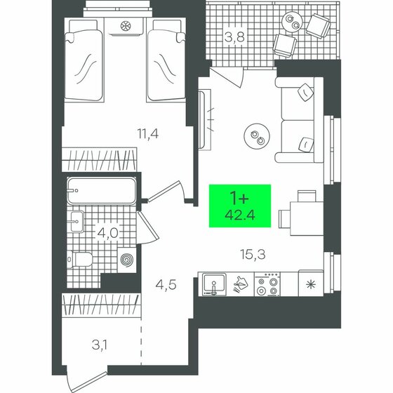 37,3 м², 1-комнатная квартира 5 517 400 ₽ - изображение 22