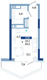 Квартира 34,1 м², 1-комнатные - изображение 1