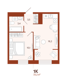 Квартира 33,2 м², 1-комнатная - изображение 1