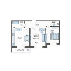 Квартира 57,8 м², 2-комнатная - изображение 3