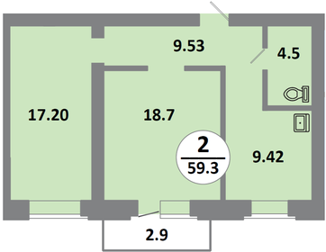 Квартира 59,3 м², 2-комнатная - изображение 1