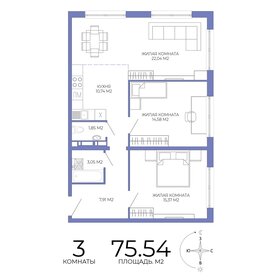 Квартира 75,5 м², 3-комнатная - изображение 1