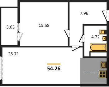 Квартира 54,3 м², 1-комнатная - изображение 1