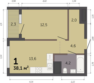 Квартира 38,1 м², 1-комнатная - изображение 1