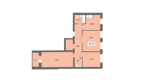 Квартира 83,3 м², 3-комнатная - изображение 1