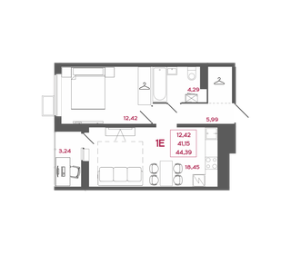 Квартира 44,4 м², 1-комнатная - изображение 1