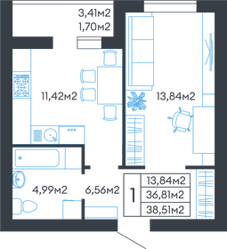 Квартира 38,5 м², 1-комнатная - изображение 1