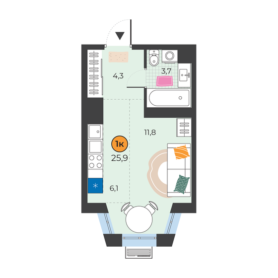 25,9 м², квартира-студия 4 530 000 ₽ - изображение 1