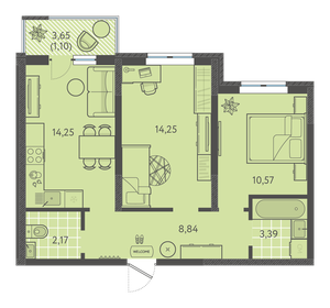 Квартира 54,4 м², 2-комнатная - изображение 1