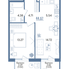 Квартира 44,7 м², 1-комнатная - изображение 2