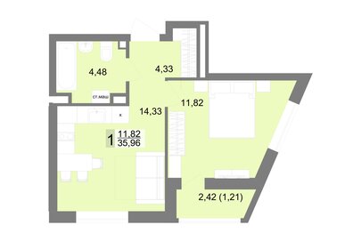 Квартира 36 м², 1-комнатная - изображение 1