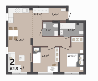 Квартира 62,9 м², 2-комнатная - изображение 2