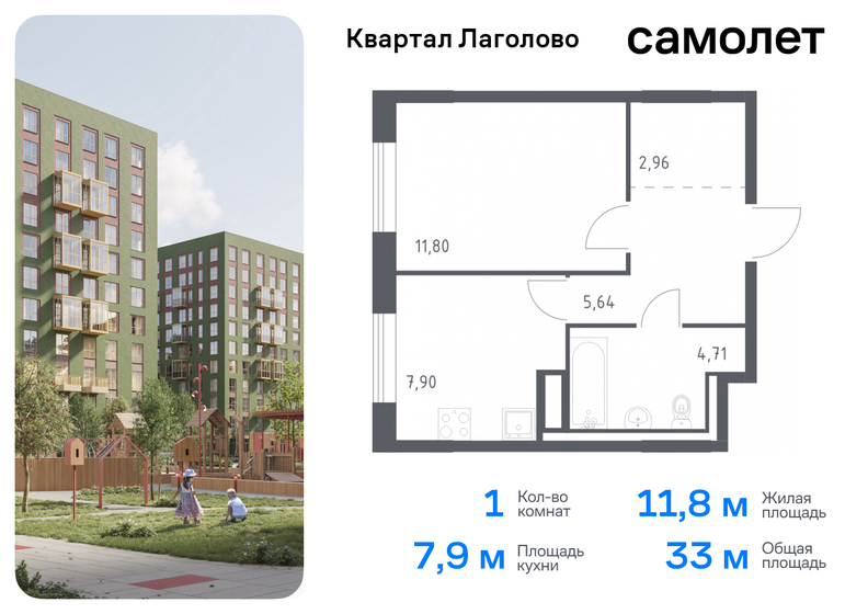 33 м², 1-комнатная квартира 4 999 315 ₽ - изображение 38