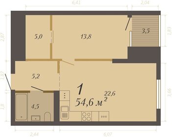 Квартира 54,6 м², 1-комнатные - изображение 1