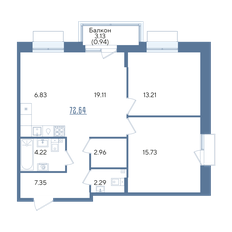 Квартира 72,6 м², 2-комнатная - изображение 3