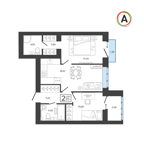 67,5 м², 2-комнатная квартира 9 746 525 ₽ - изображение 40