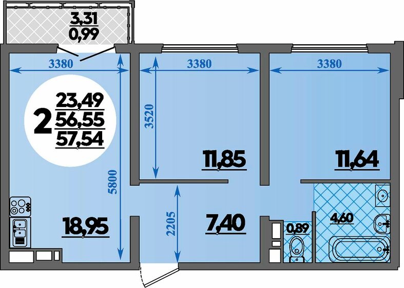 57 м², 2-комнатная квартира 8 800 000 ₽ - изображение 66