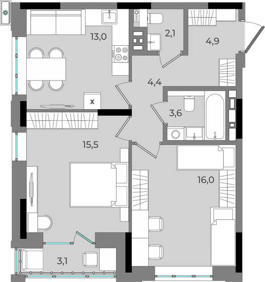 62,6 м², 2-комнатная квартира 9 581 991 ₽ - изображение 12