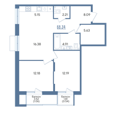 Квартира 68,3 м², 2-комнатная - изображение 3