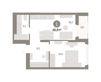 Квартира 48,8 м², 1-комнатная - изображение 1