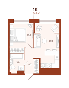 Квартира 34,7 м², 1-комнатная - изображение 1