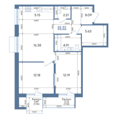 Квартира 69 м², 2-комнатная - изображение 4