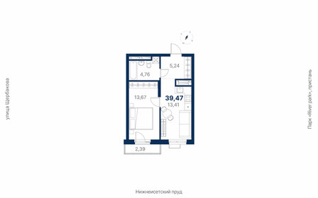 Квартира 39,5 м², 1-комнатная - изображение 1