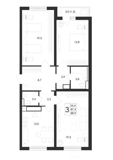 88,9 м², 3-комнатная квартира 8 815 263 ₽ - изображение 39