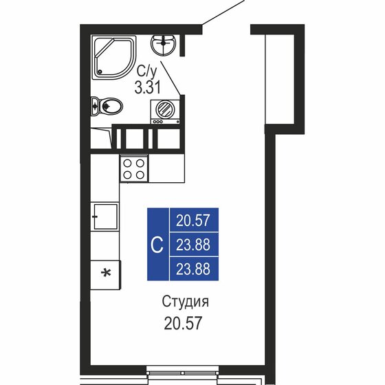 23,9 м², квартира-студия 8 119 200 ₽ - изображение 1