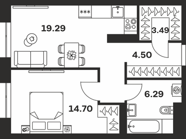 Квартира 48,3 м², 1-комнатная - изображение 1