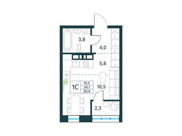 Квартира 26,4 м², студия - изображение 1