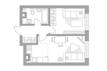Квартира 38,6 м², 2-комнатная - изображение 1