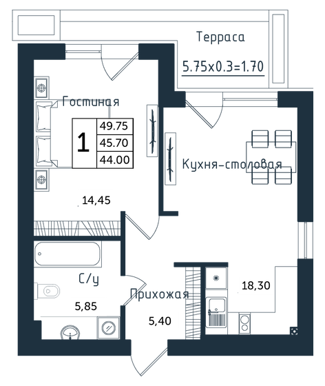 53,1 м², 1-комнатная квартира 16 114 750 ₽ - изображение 31